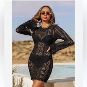 Cupshe Black Crochet Coverup Dress
